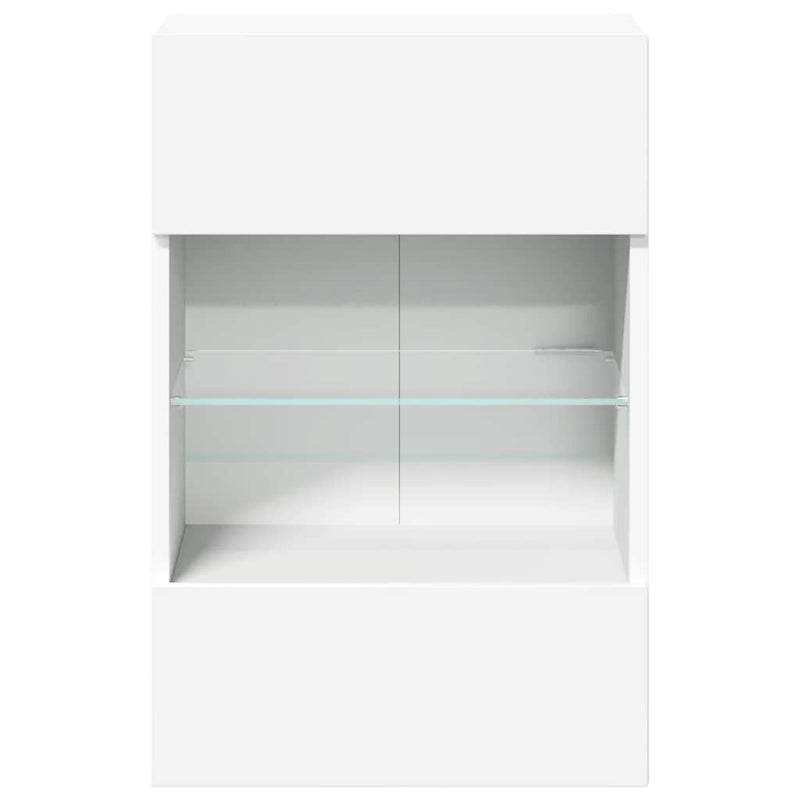 Comode de perete cu lumini LED pentru TV, 2 buc., alb, 40x30x60,5 cm