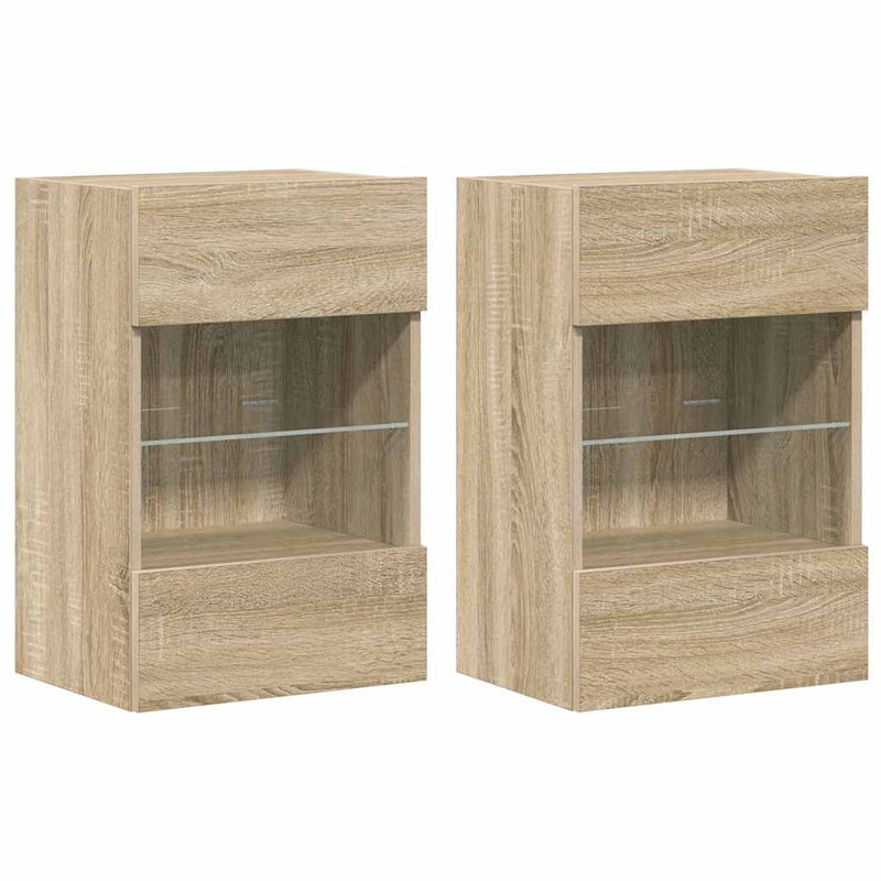 Comode de perete cu lumini LED pentru TV, 2 buc. stejar sonoma, 40x30x60,5 cm