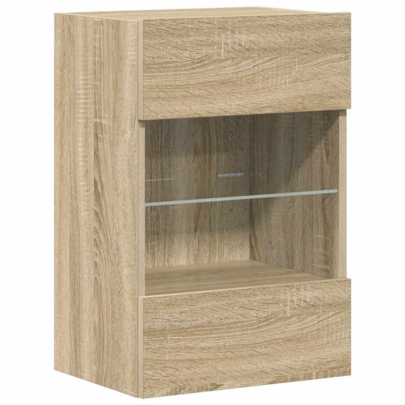 Comode de perete cu lumini LED pentru TV, 2 buc. stejar sonoma, 40x30x60,5 cm