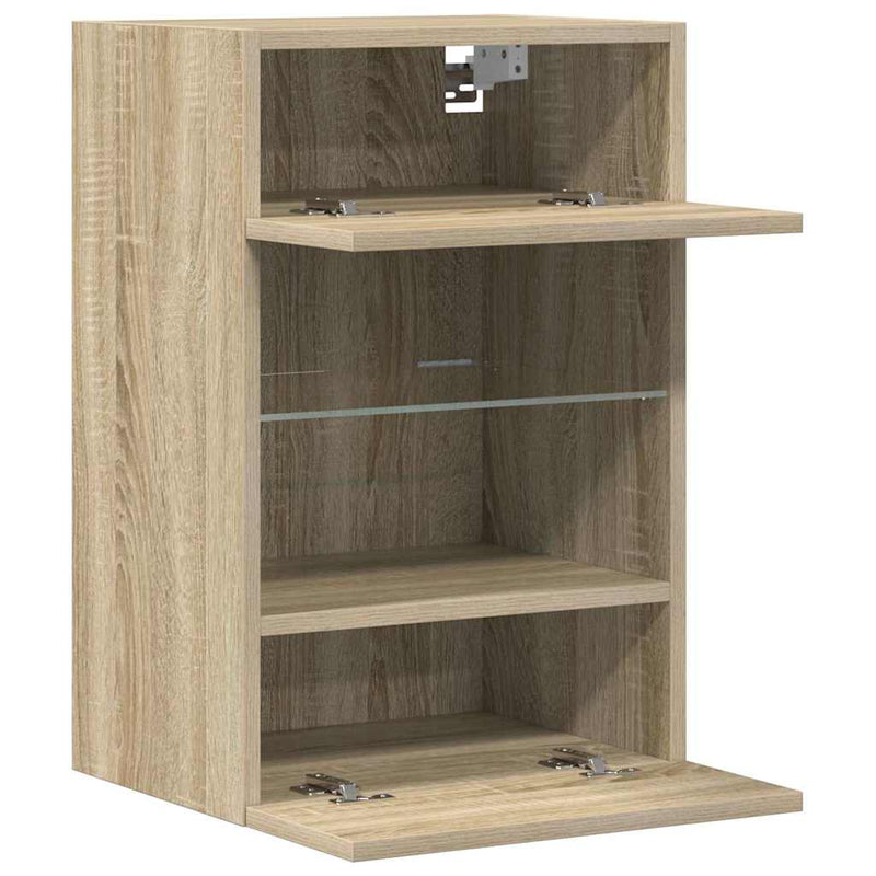 Comode de perete cu lumini LED pentru TV, 2 buc. stejar sonoma, 40x30x60,5 cm