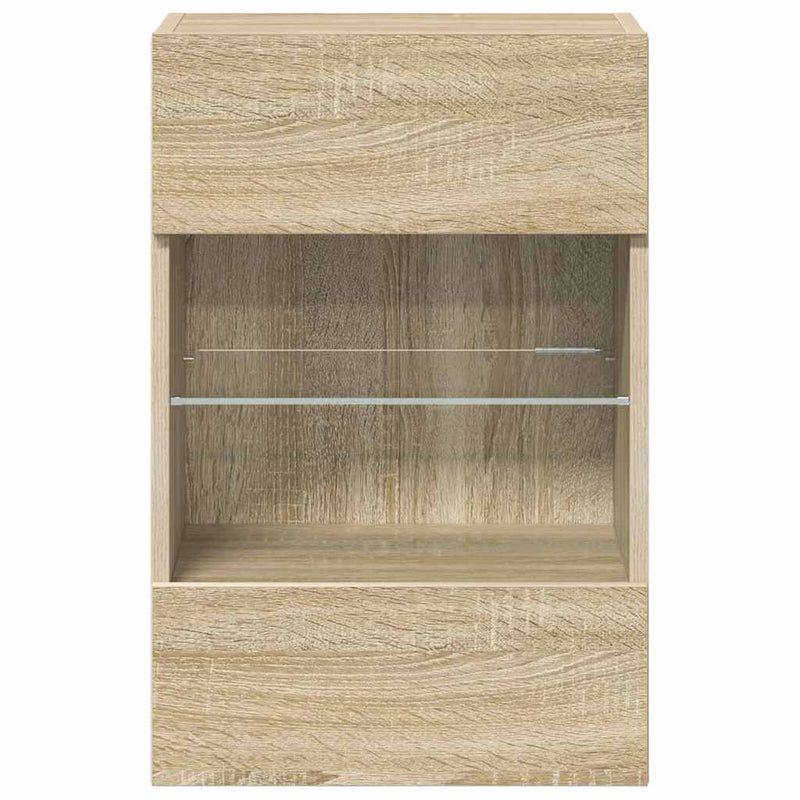 Comode de perete cu lumini LED pentru TV, 2 buc. stejar sonoma, 40x30x60,5 cm