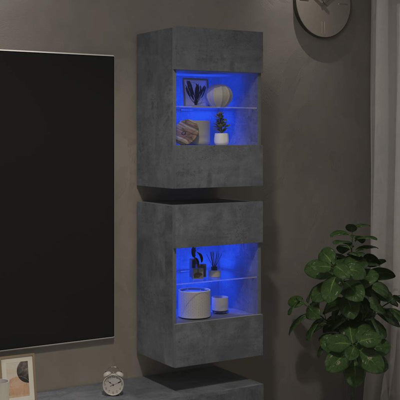 Comode de perete cu lumini LED pentru TV 2 buc. gri beton 40x30x60,5cm