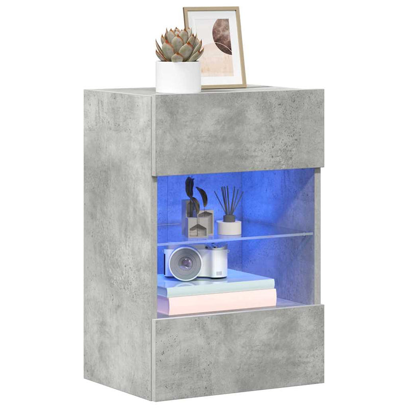 Comode de perete cu lumini LED pentru TV 2 buc. gri beton 40x30x60,5cm