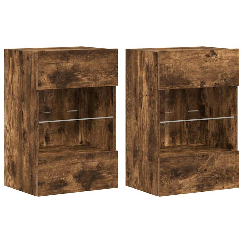 Comode de perete cu lumini LED pentru TV, 2 buc. stejar fumuriu, 40x30x60,5cm