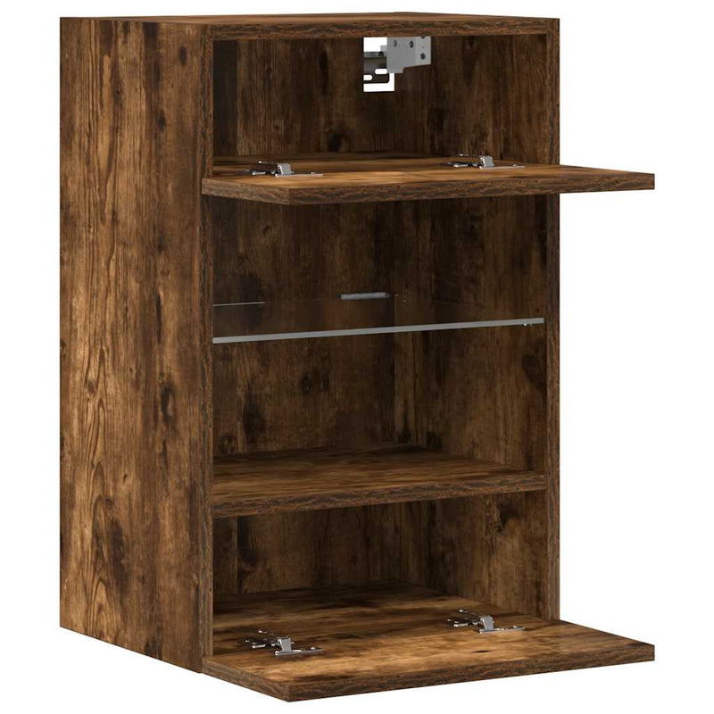 Comode de perete cu lumini LED pentru TV, 2 buc. stejar fumuriu, 40x30x60,5cm