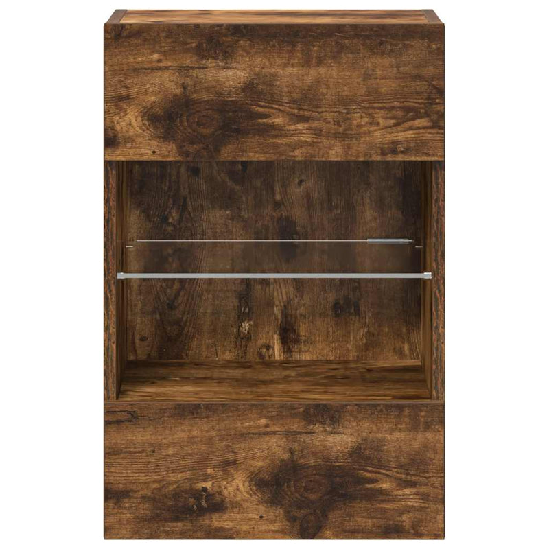 Comode de perete cu lumini LED pentru TV, 2 buc. stejar fumuriu, 40x30x60,5cm