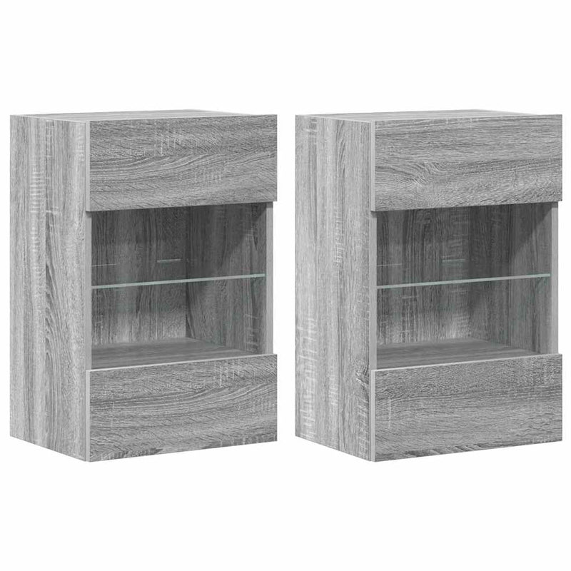 Comode de perete cu lumini LED pentru TV, 2 buc, gri sonoma, 40x30x60,5 cm