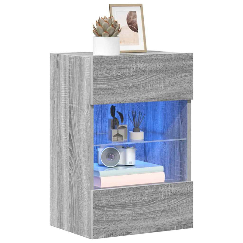 Comode de perete cu lumini LED pentru TV, 2 buc, gri sonoma, 40x30x60,5 cm