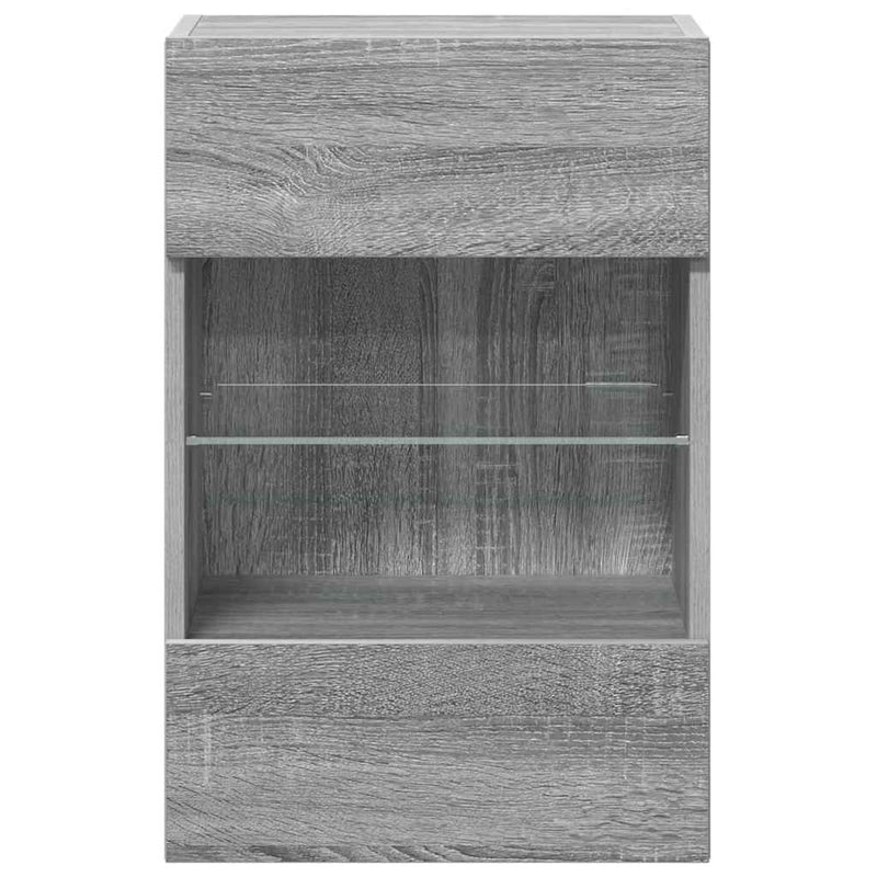 Comode de perete cu lumini LED pentru TV, 2 buc, gri sonoma, 40x30x60,5 cm