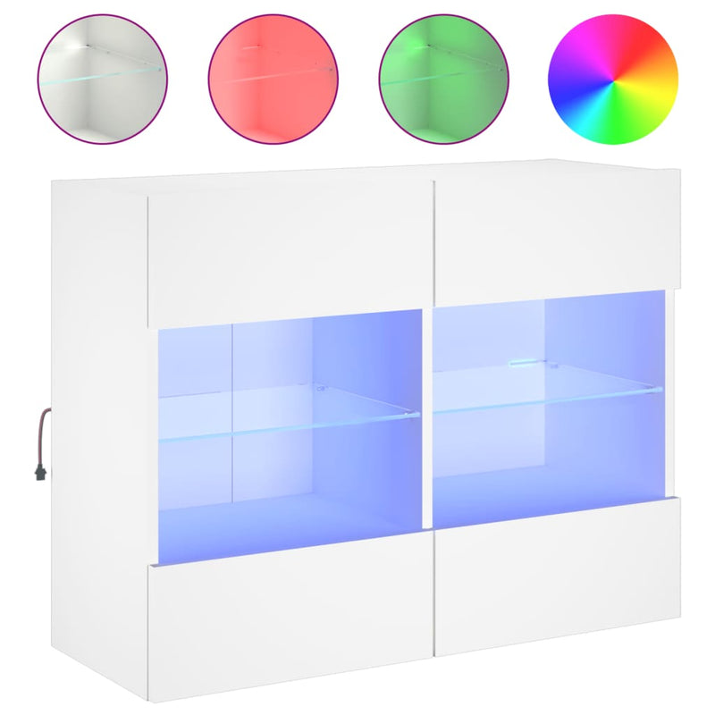 Comodă TV de perete cu lumini LED, alb, 78,5x30x60,5 cm