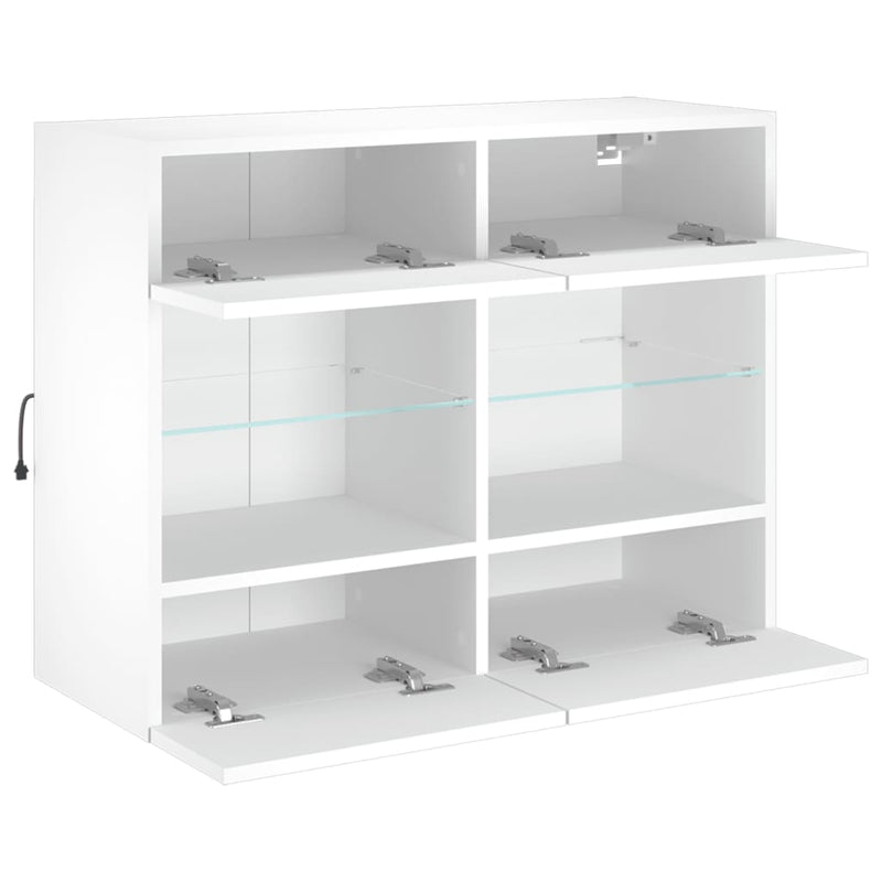 Comodă TV de perete cu lumini LED, alb, 78,5x30x60,5 cm