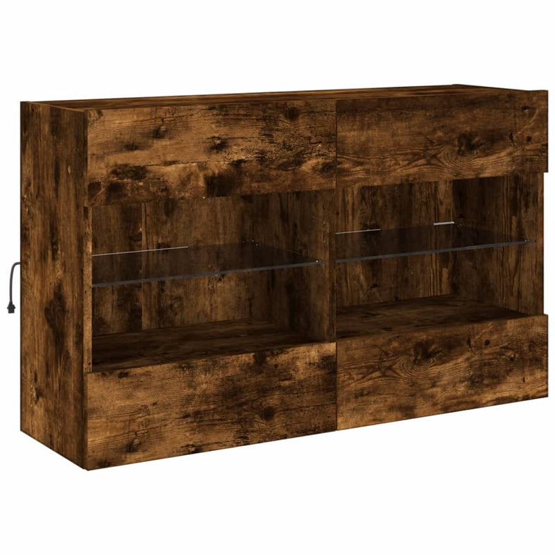 Comodă TV de perete cu LED, stejar fumuriu, 98,5x30x60,5 cm