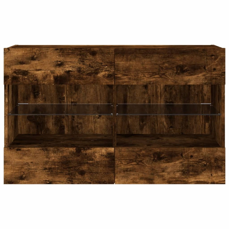 Comodă TV de perete cu LED, stejar fumuriu, 98,5x30x60,5 cm