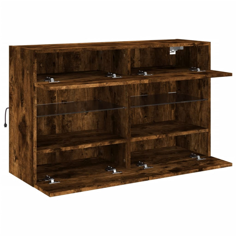 Comodă TV de perete cu LED, stejar fumuriu, 98,5x30x60,5 cm