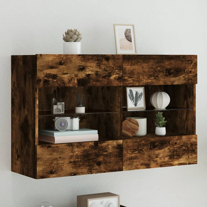 Comodă TV de perete cu LED, stejar fumuriu, 98,5x30x60,5 cm