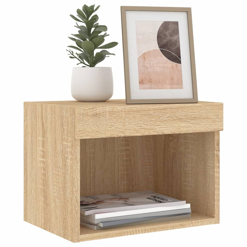 Noptiere cu lumini LED montate pe perete, 2 buc., stejar sonoma