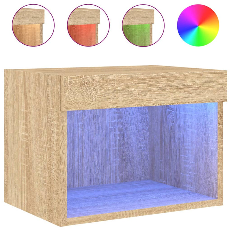 Noptiere cu lumini LED montate pe perete, 2 buc., stejar sonoma