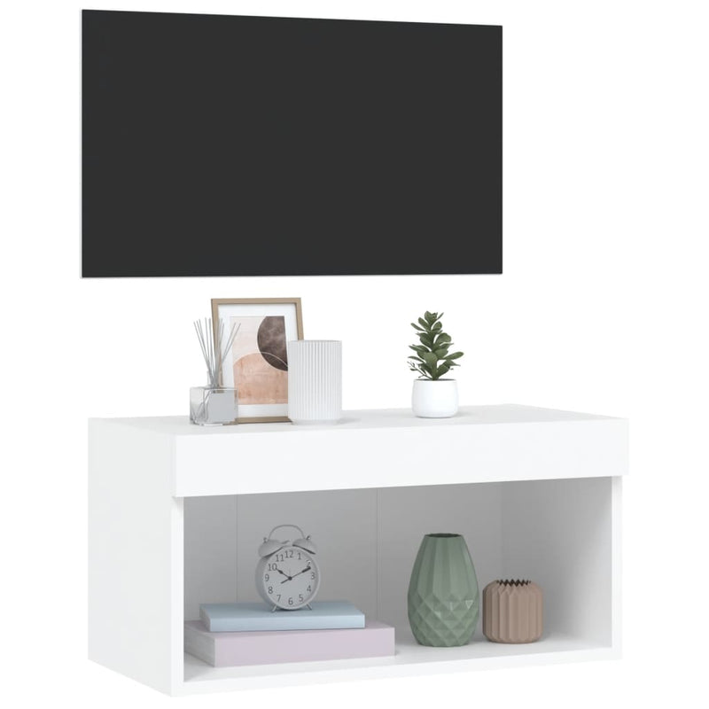 Comodă TV cu lumini LED, alb, 60x30x30 cm