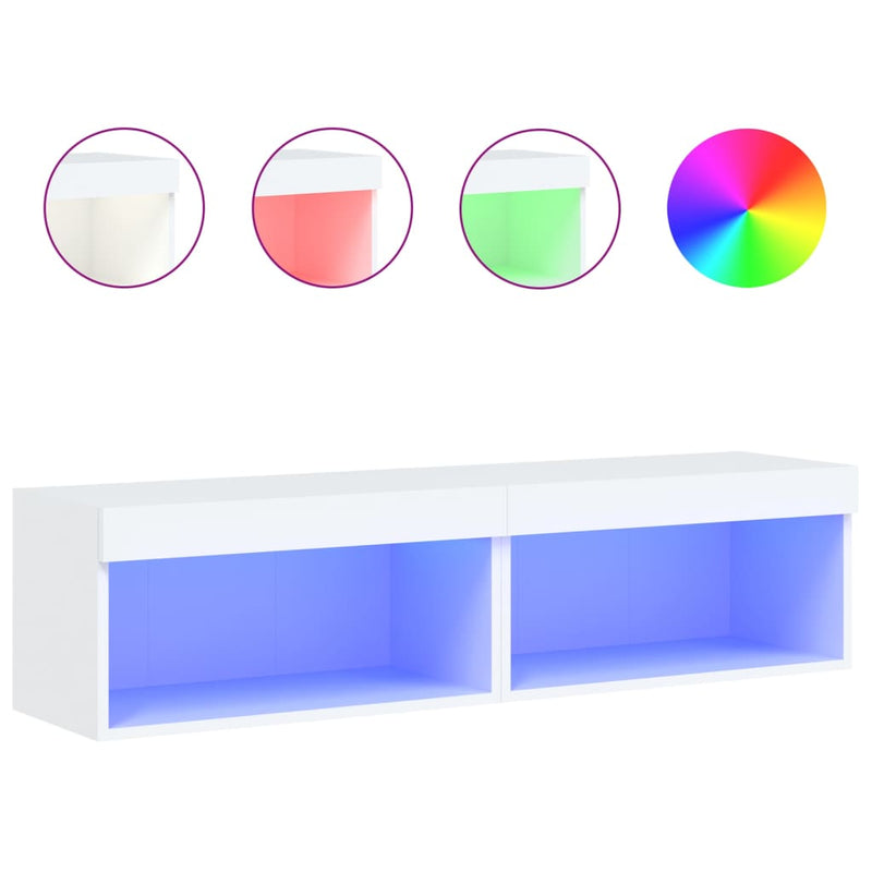Comode TV cu lumini LED, 2 buc., alb, 60x30x30 cm