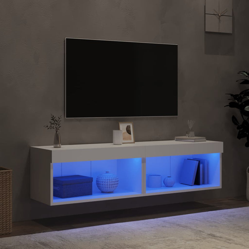 Comode TV cu lumini LED, 2 buc., alb, 60x30x30 cm