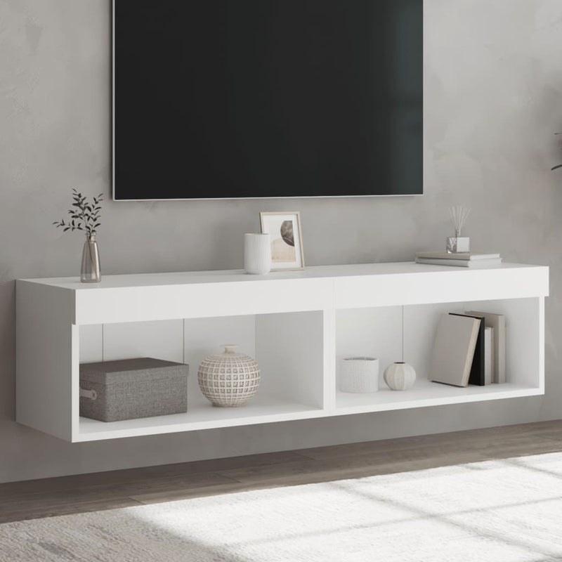 Comode TV cu lumini LED, 2 buc., alb, 60x30x30 cm