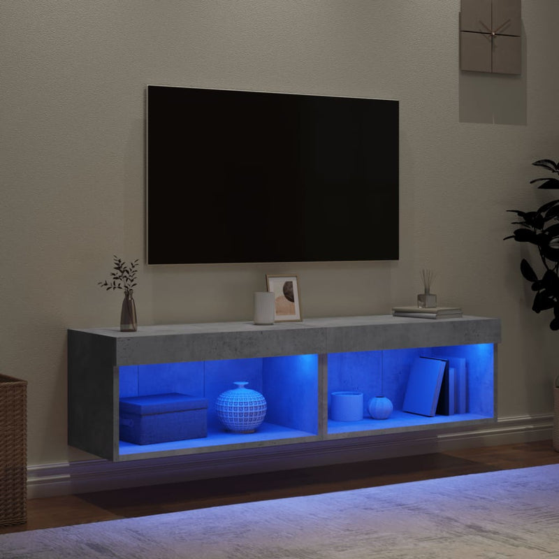 Comode TV cu lumini LED, 2 buc., gri beton, 60x30x30 cm