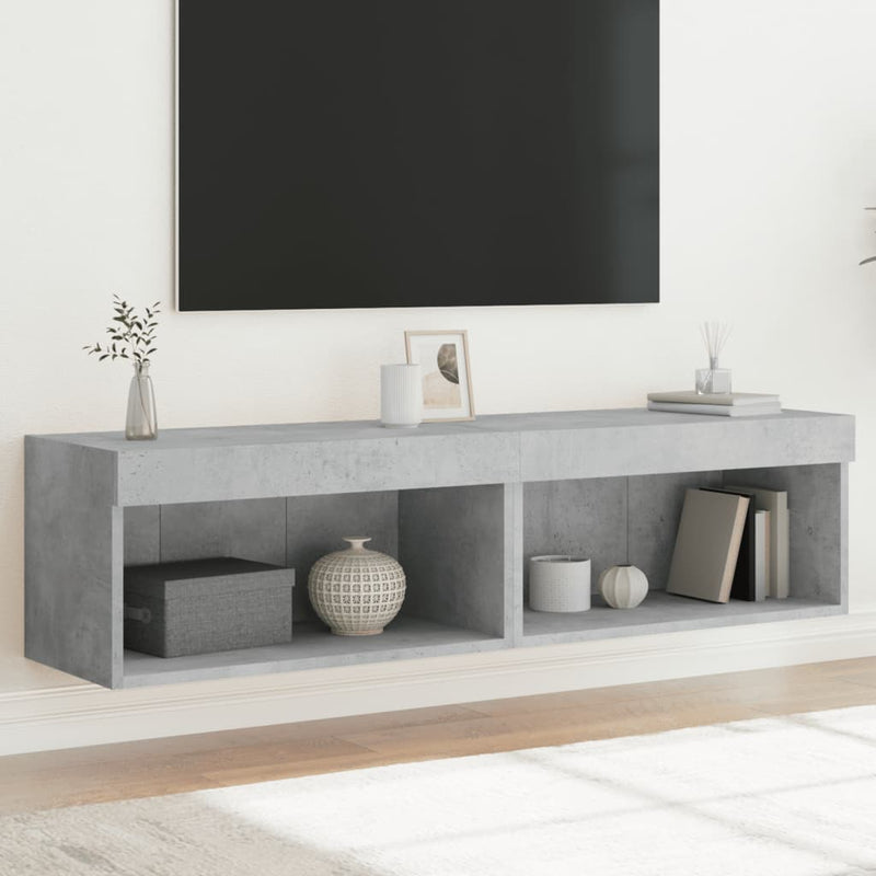 Comode TV cu lumini LED, 2 buc., gri beton, 60x30x30 cm