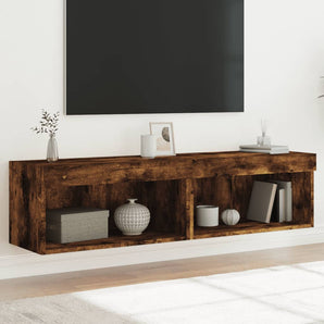 Comode TV cu lumini LED, 2 buc., stejar fumuriu, 60x30x30 cm