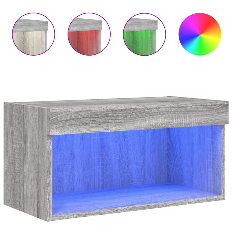 Comodă TV cu lumini LED, gri sonoma, 60x30x30 cm