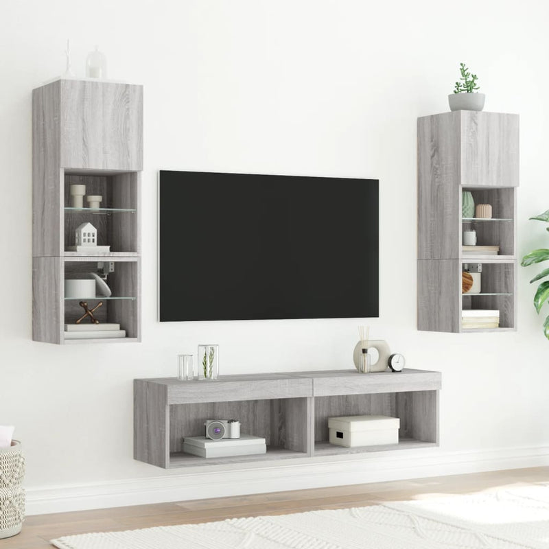 Comodă TV cu lumini LED, gri sonoma, 60x30x30 cm