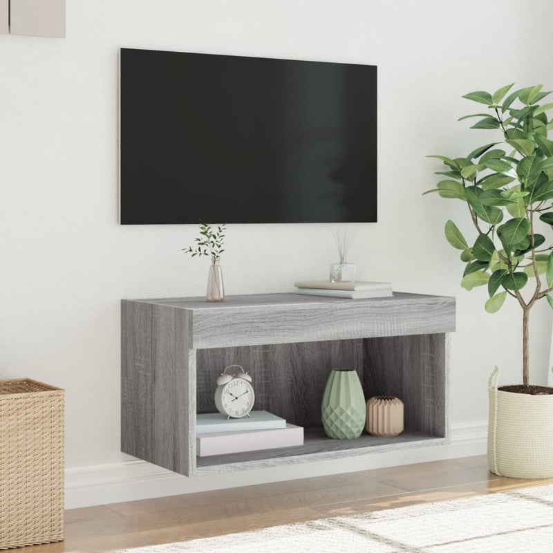 Comodă TV cu lumini LED, gri sonoma, 60x30x30 cm