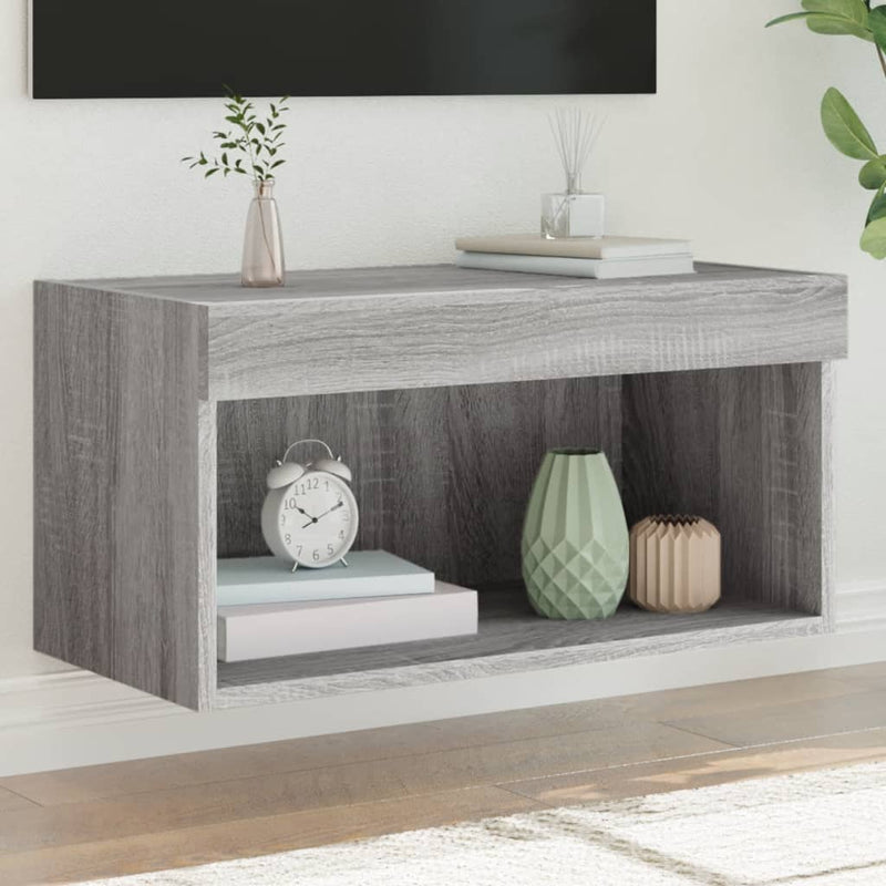 Comodă TV cu lumini LED, gri sonoma, 60x30x30 cm