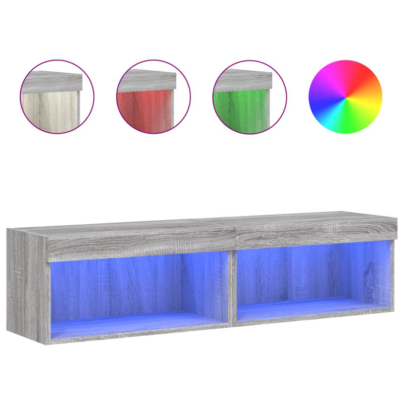 Comode TV cu lumini LED, 2 buc., gri sonoma, 60x30x30 cm
