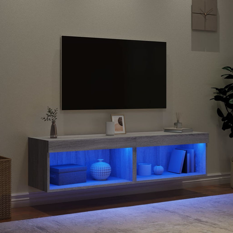 Comode TV cu lumini LED, 2 buc., gri sonoma, 60x30x30 cm