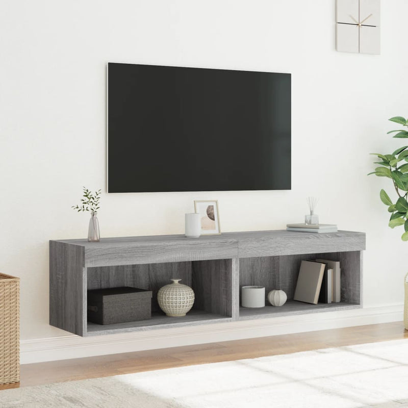 Comode TV cu lumini LED, 2 buc., gri sonoma, 60x30x30 cm