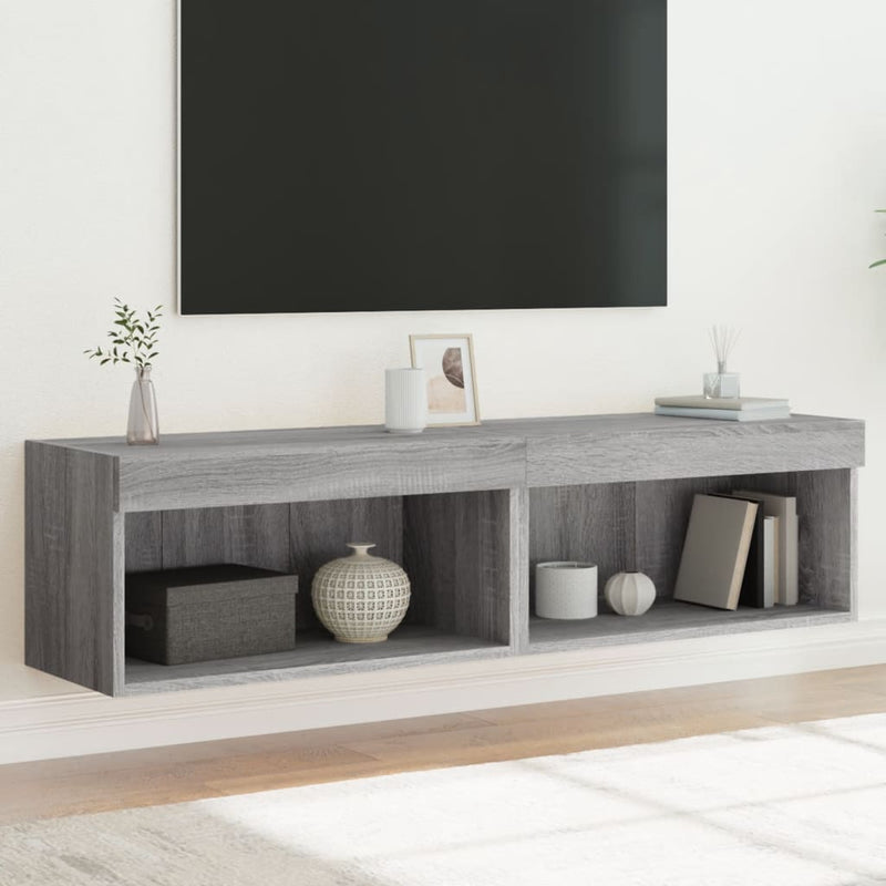 Comode TV cu lumini LED, 2 buc., gri sonoma, 60x30x30 cm
