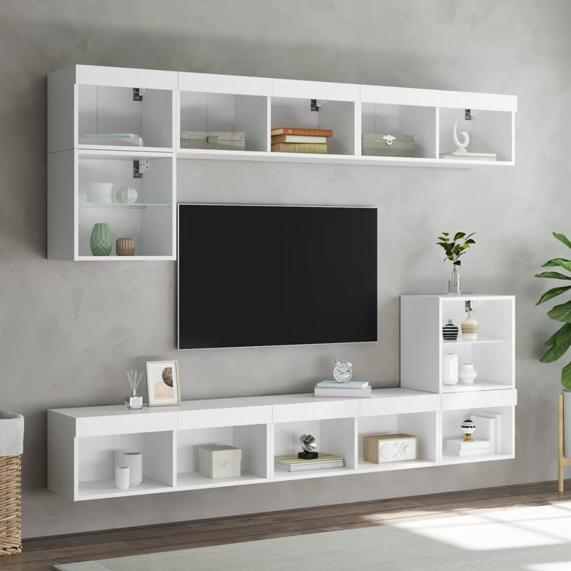 Comode TV cu lumini LED, 2 buc., alb, 60x30x30 cm