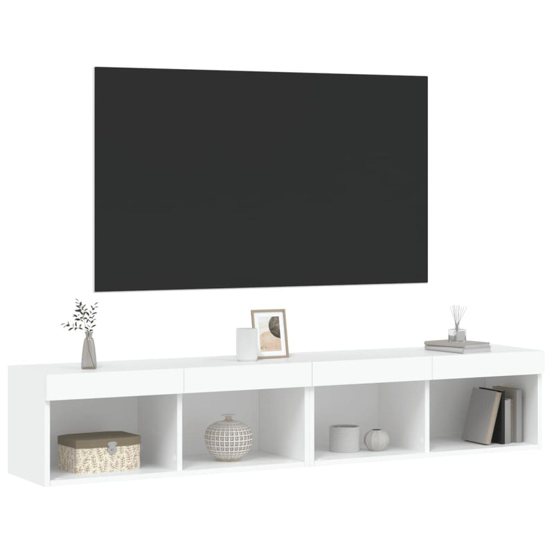 Comode TV cu lumini LED, 2 buc., alb, 60x30x30 cm