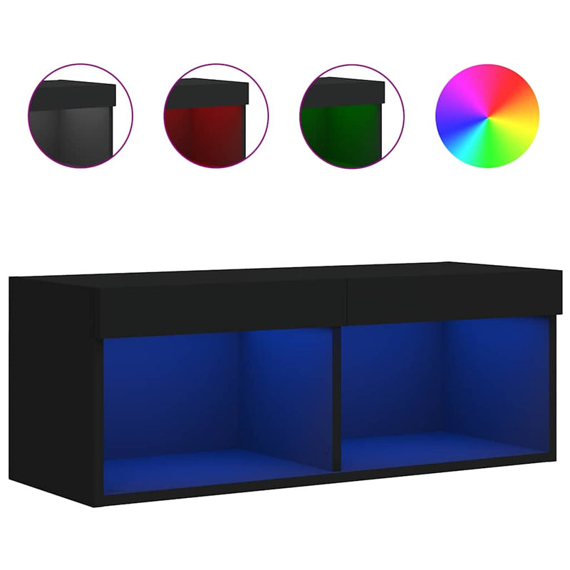Comodă TV cu lumini LED, negru, 80x30x30 cm