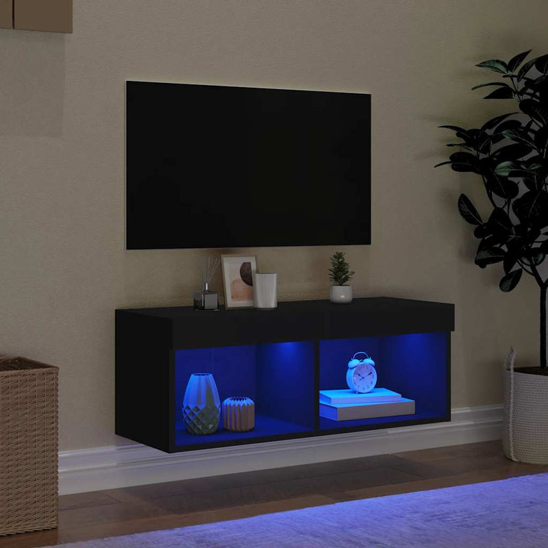 Comodă TV cu lumini LED, negru, 80x30x30 cm