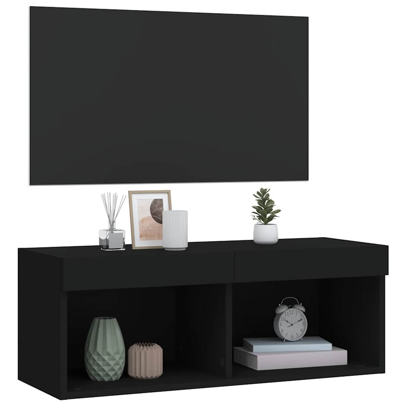 Comodă TV cu lumini LED, negru, 80x30x30 cm