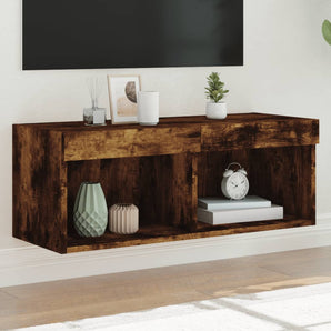 Comodă TV cu lumini LED, stejar fumuriu, 80x30x30 cm
