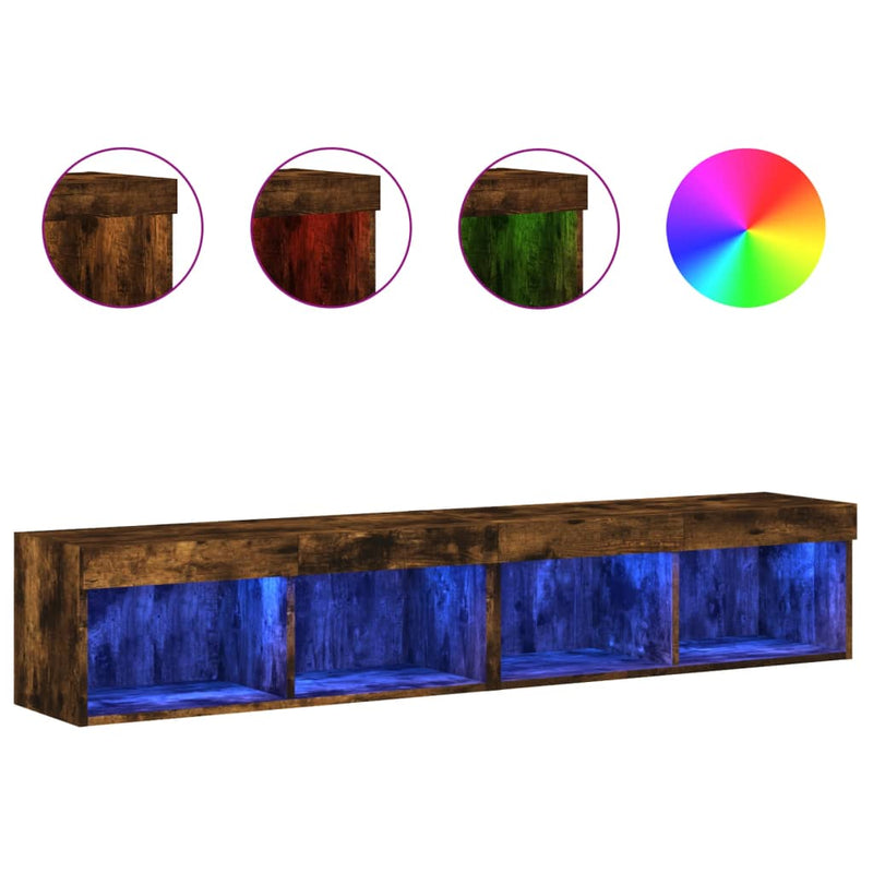 Comode TV cu lumini LED, stejar fumuriu, 80x30x30 cm
