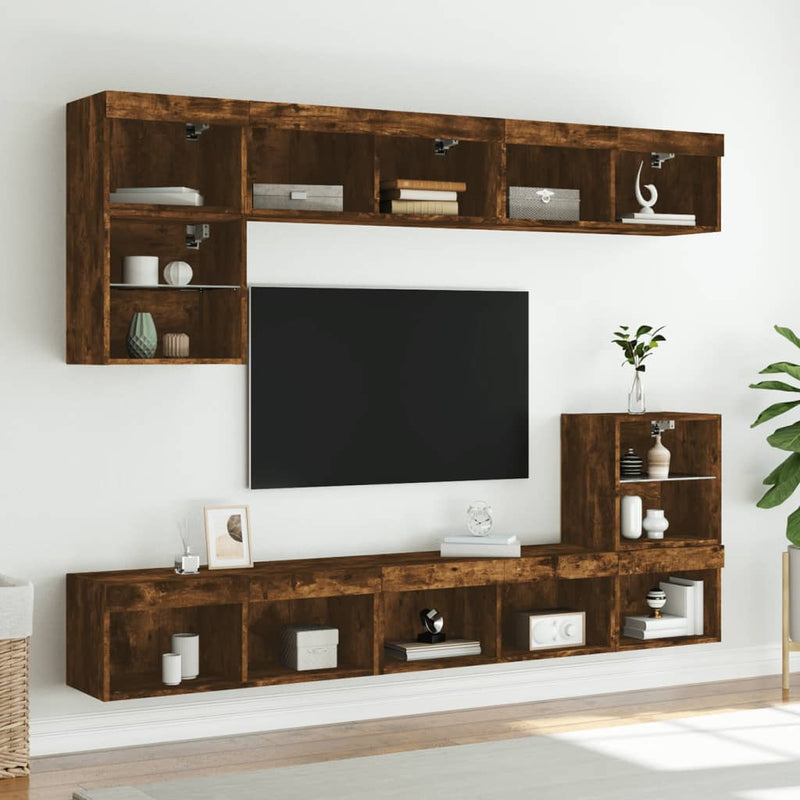 Comode TV cu lumini LED, stejar fumuriu, 80x30x30 cm