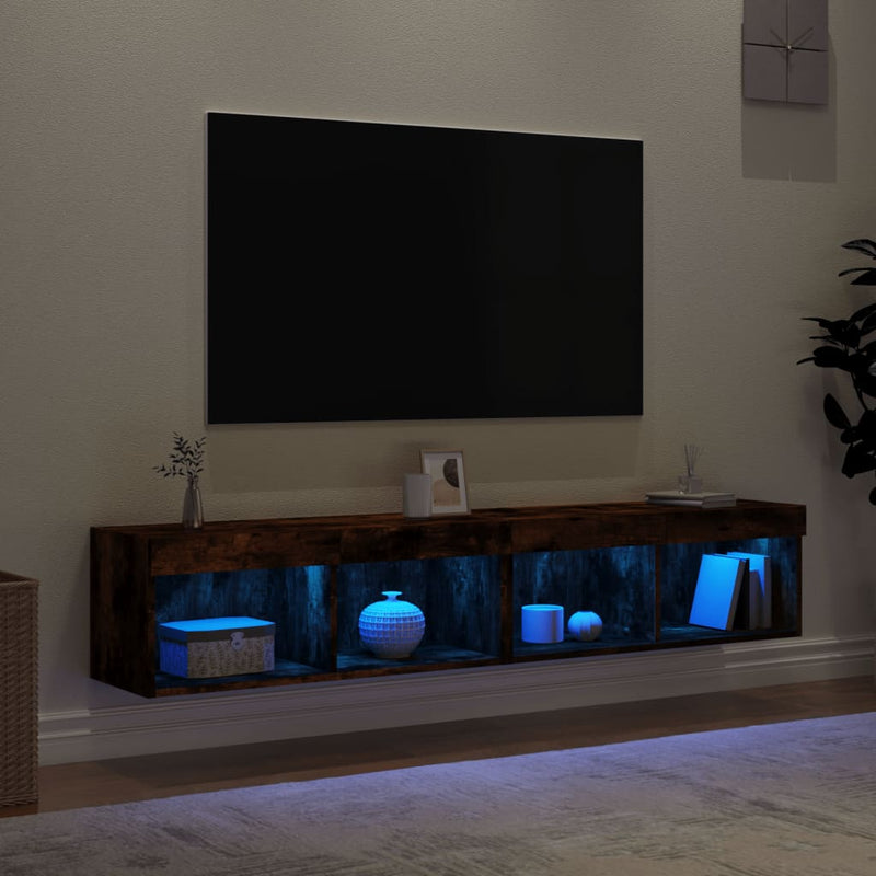 Comode TV cu lumini LED, stejar fumuriu, 80x30x30 cm