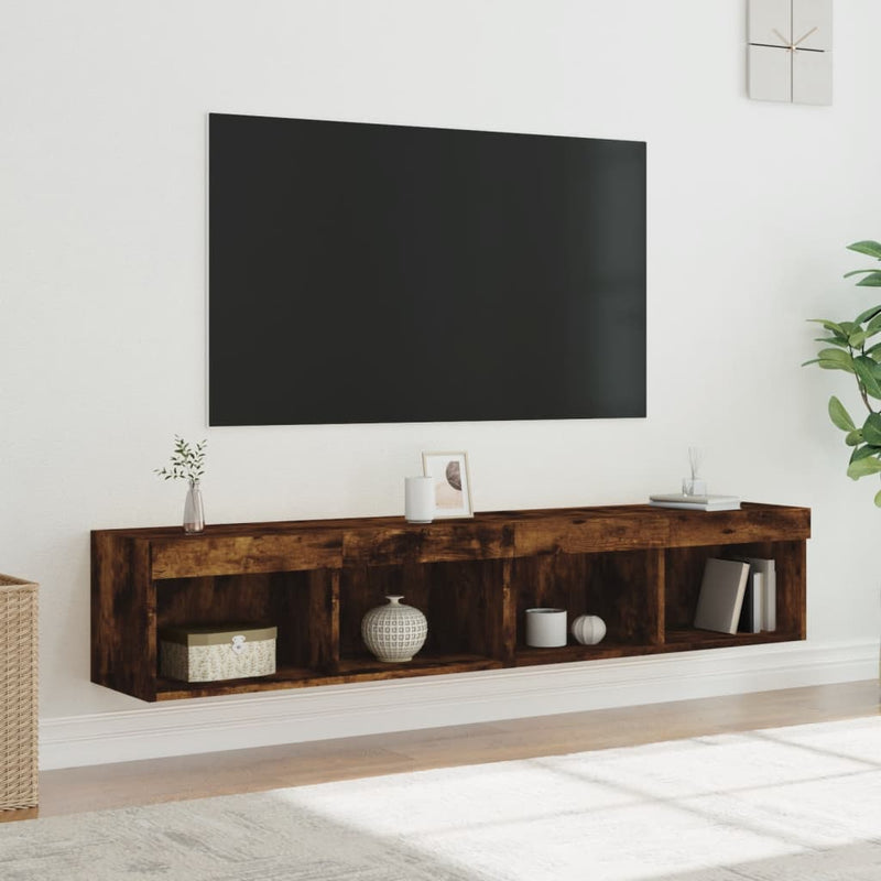 Comode TV cu lumini LED, stejar fumuriu, 80x30x30 cm