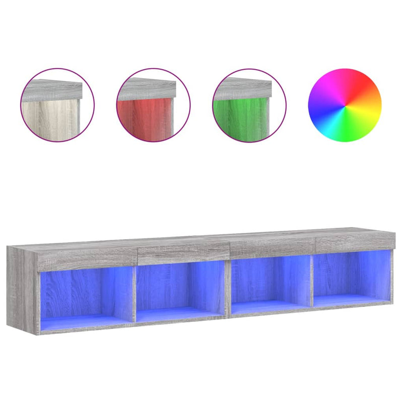 Comode TV cu lumini LED, 2 buc., gri sonoma, 80x30x30 cm