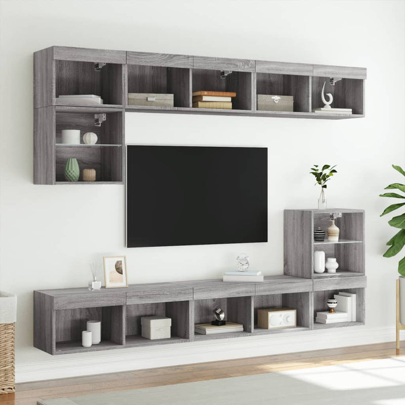 Comode TV cu lumini LED, 2 buc., gri sonoma, 80x30x30 cm