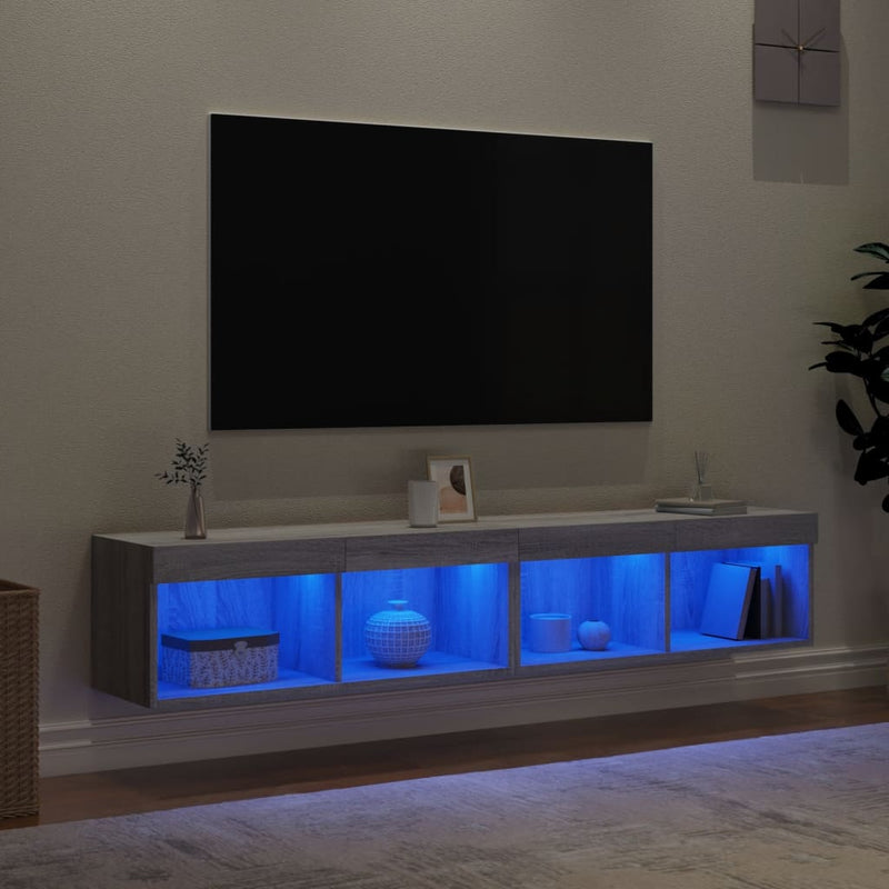 Comode TV cu lumini LED, 2 buc., gri sonoma, 80x30x30 cm
