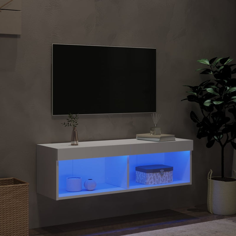 Comodă TV cu lumini LED, alb, 100x30x30 cm
